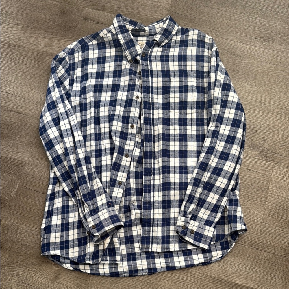 Blue and White Plaid Button-Up Shirt
